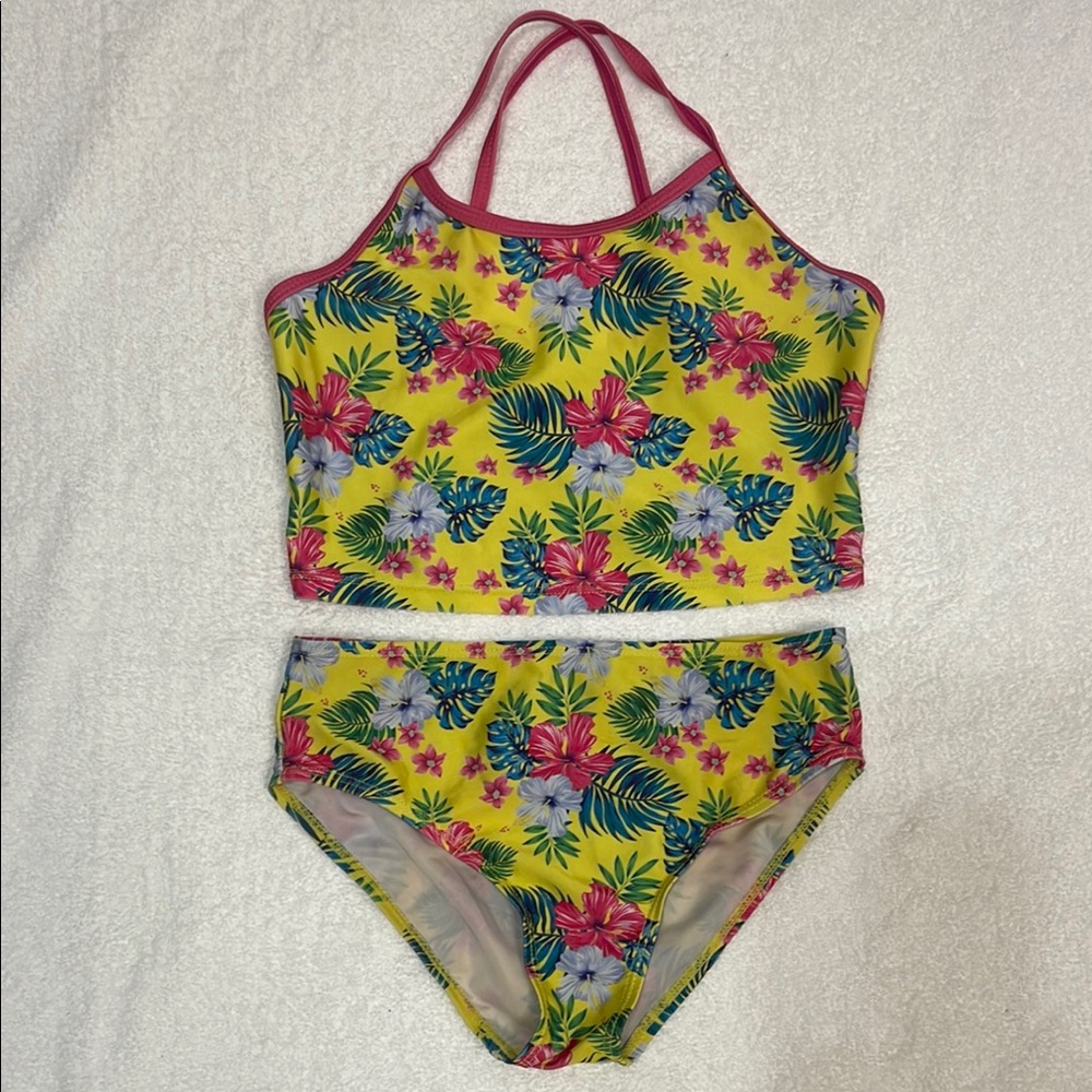 Sol Swim Floral Yellow Kids Swim Set Size 8 EUC